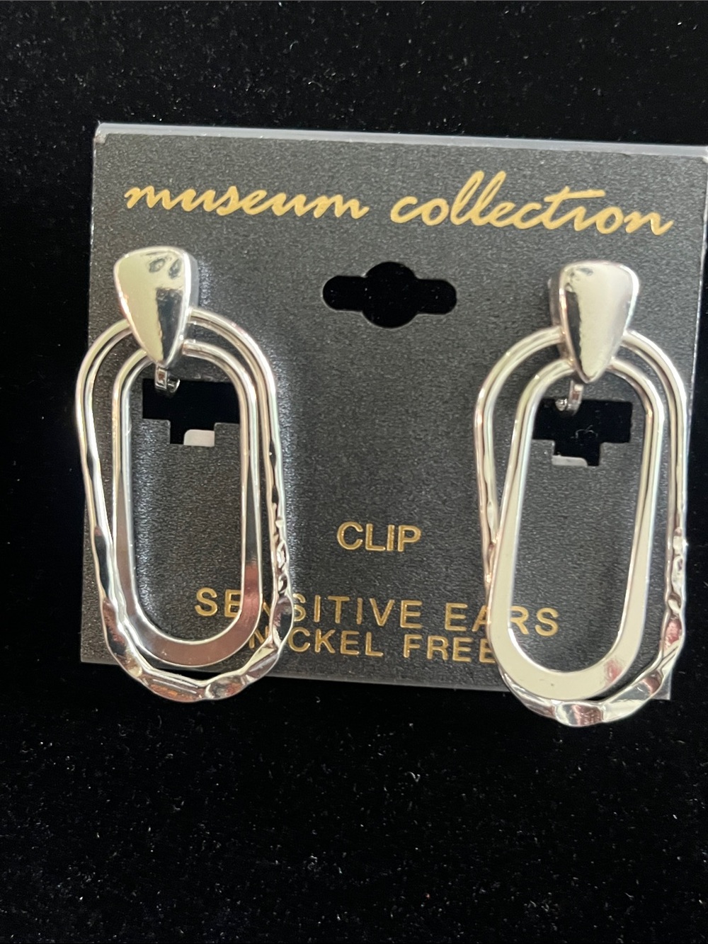 Clip-On Silver Double Oval Earrings